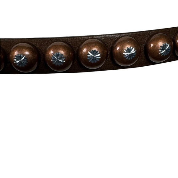 Ronald Pineau Paris Leather Studded Belt Brown Brass Made in France Size M main image 8